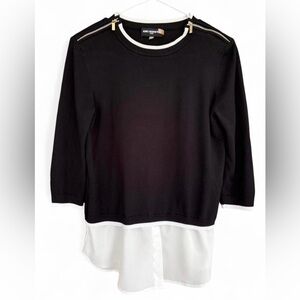 Women's Karl Lagerfeld Shirt Sweater Size XS Gold Hardware Black‎ White